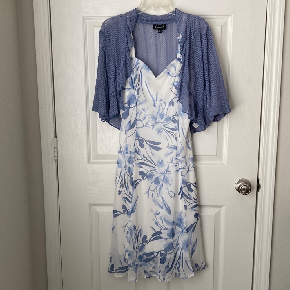 2 piece bluish/lavender and white print dress